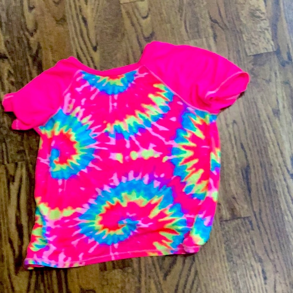 Rainbow tie-dye justice size 8 swim shirt
